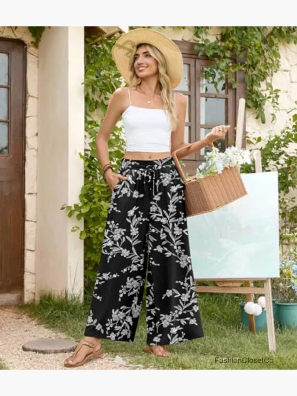 Palazzo Pants for Women Dressy Casual Wide Leg Elastic Waist Flowy Pockets - Picture 3 of 7
